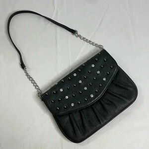 Grace Adele Shoulder Bag‎ Women Small Black Studded Rhinestone Pleated Chain